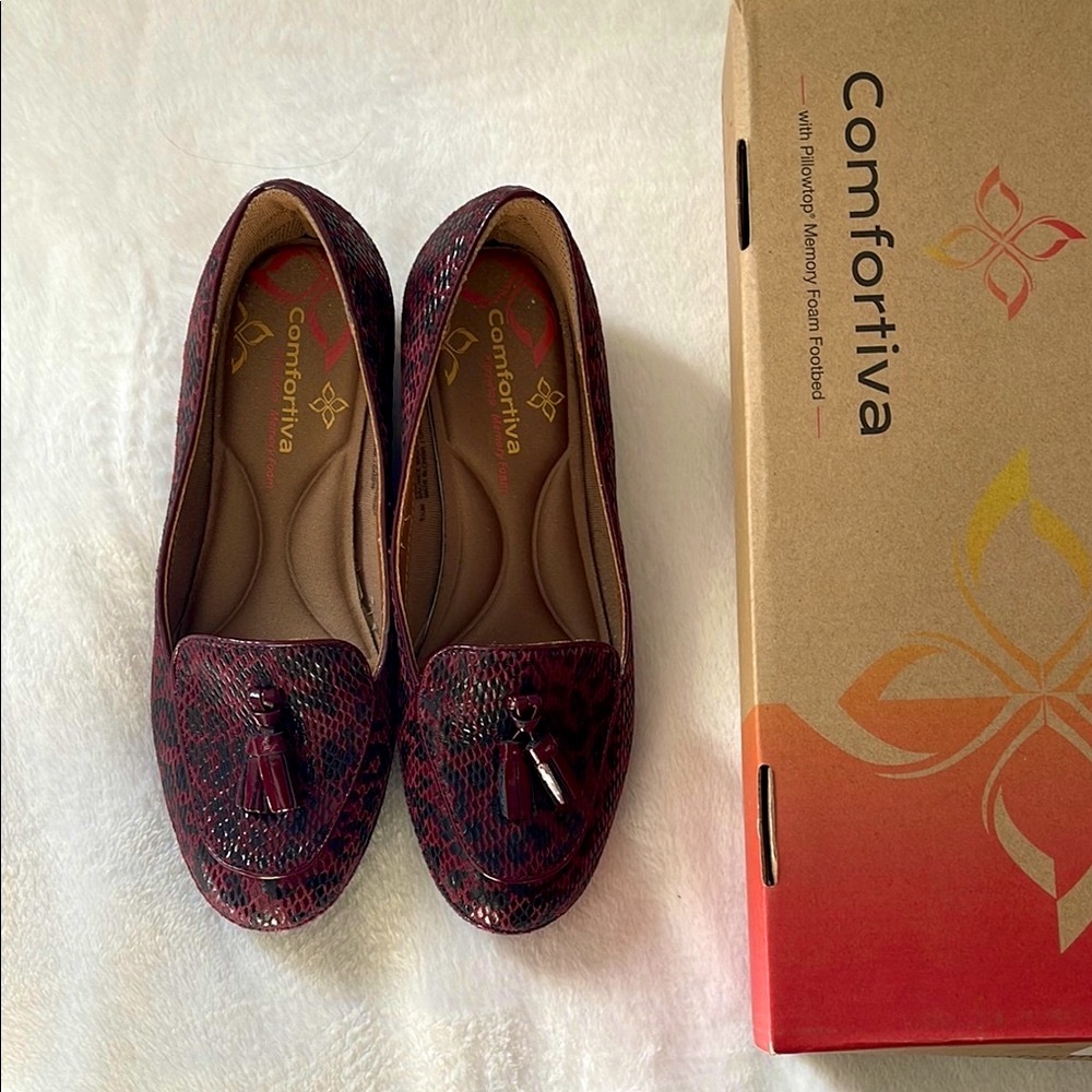 (SOLD) - NEW Red Leopard Suede Flats with Tassel Detail